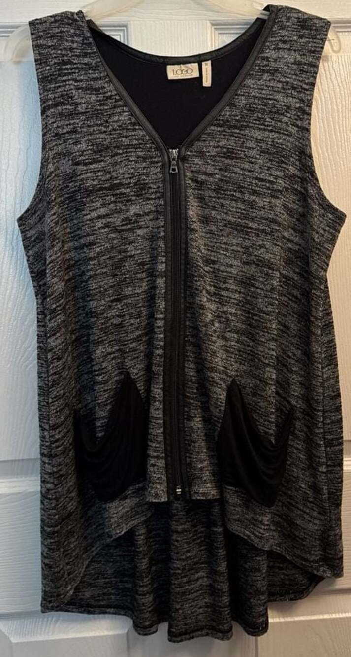 LOGO by Lori Goldstein Space  Zip-Front Vest with Draped Pockets Size M